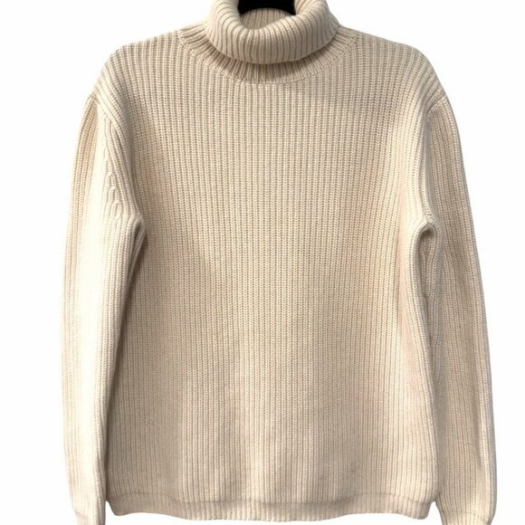 JENNI KAYNE ICONIC 100% CASHMERE FISHERMAN TURTLENECK SWEATER IVORY SZ M - Picture 3 of 6
